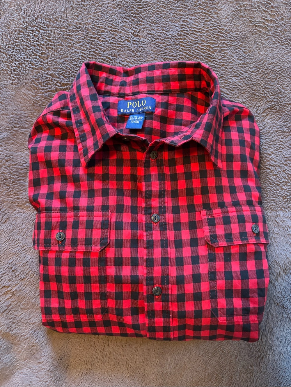 Polo by Ralph Lauren Boy’s Red and Black Buffalo Check Shirt
Kids Size XL 18-20
